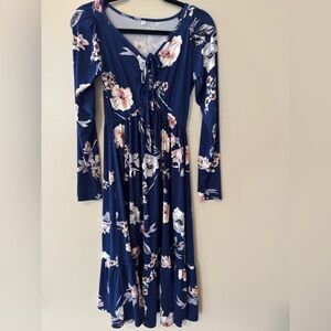 Auselily Floral Navy Blue Maxi Dress